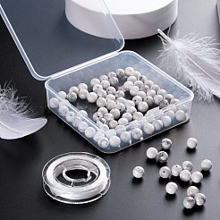 100個8mmナチュラルハウライトラウンドビーズ  10mの弾性水晶糸付き  DIYストレッチブレスレット作成キット用  8mm  穴：1mm&nbsp;DIY-LS0002-24
