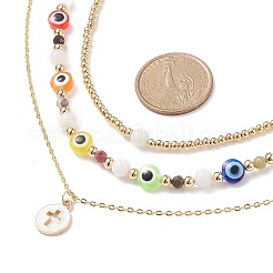 3Pcs 3 Style Natural White Moonstone & Resin Evil Eye Beaded Necklaces Set&nbsp;NJEW-JN04026