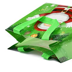 クリスマステーマラミネート不織布防水バッグ  ヘビーデューティストレージ再利用可能なショッピングバッグ  ハンドル付き長方形  ライム  サンタクロース模様  26.8x12.2x28.7cm&nbsp;X1-ABAG-B005-01B-03
