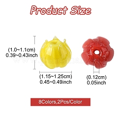 16個8色手作りランプワークビーズ  花  ミックスカラー  10~11x11.5~12.5mm  穴：1.2mm  2個/カラー&nbsp;LAMP-FS0001-25