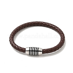 Leather Braided Cord Bracelet with 304 Stainless Steel Magnetic Column Clasps for Men Women&nbsp;BJEW-C021-02-P