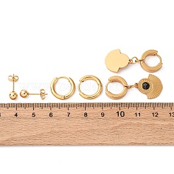 304 Stainless Steel Fan Stud & Hoop Earrring Set for Women&nbsp;EJEW-U063-04G