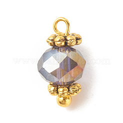 電気メッキガラスビーズペンダント  真鍮パーツ  ファセットロンデルチャーム  ライラック  12x5.5mm  穴：1.4mm&nbsp;PALLOY-JF01344-07