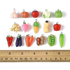 樹脂製アイアンペンダント32個、16スタイル  人工野菜のテーマ  混合図形  ミックスカラー  16~32.5x9~23.5x7~16.5mm  穴：1.8~2mm  2個/スタイル&nbsp;RESI-FS0002-26