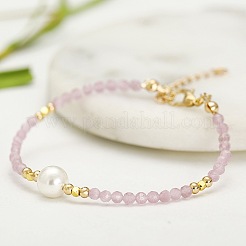 Handmade White Round Shell Pearl and Faceted Round Glass Beaded Bracelets for Women&nbsp;YN0122-2