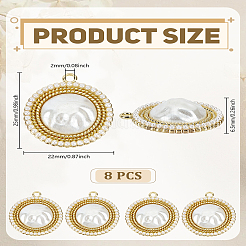 ラックメッキペンダント8個  白いABSプラスチックイミテーションパール付き  カドミウムフリー＆ニッケルフリー＆鉛フリー  フラットラウンド  ライトゴールド  25x22x6.5mm  穴：2mm&nbsp;FIND-LP0005-38