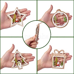 10Pcs 5 Style Wooden Hanging Ornaments&nbsp;sgWOOD-SZ0004-04