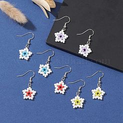 ガラスビーズのスターダングルイヤリング  真鍮のピアス  ミックスカラー  35x15mm&nbsp;EJEW-MZ00111