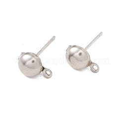 変色しない304ステンレススチールスタッドピアス金具  水平ループ付き  半円  ステンレス鋼色  9x6mm  穴：1mm  ピン：0.7mm&nbsp;STAS-P307-17A-P