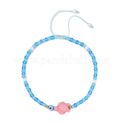 Pink Turtle Dyed Synthetic Turquoise & Glass Braided Beaded Adjustable Anklets&nbsp;AJEW-AN00677