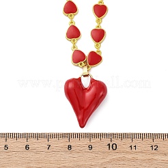 Heart Brass Red Enamel Pendant Necklaces for Women&nbsp;NJEW-G162-03G