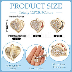 12Pcs 3 Colors Alloy Rhinestone Pendants&nbsp;FIND-TA0010-31
