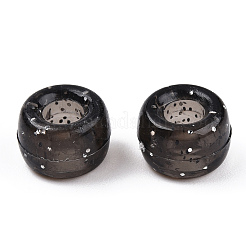 透明プラスチックビーズ  グリッターパウダー付き  バレル  ブラック  9x6mm  穴：3.8mm&nbsp;X-KY-T025-01-B11