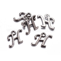 ガンメタメッキ合金文字ペンダント  ラックめっき  文字.h  12x12x2mm  穴：1.5mm&nbsp;PALLOY-P097-03-H
