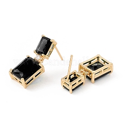 Black Cubic Zirconia Rectangle Dangle Stud Earrings&nbsp;KK-E005-16G-01
