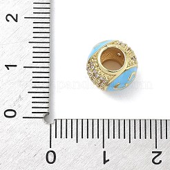 本物の18K金メッキ真鍮マイクロパヴェキュービックジルコニアバレルヨーロピアンビーズ  fe faith エナメル加工の大きな穴付きビーズ  ラックめっき  長持ちメッキ  鉛フリー＆カドミウムフリー  ミックスカラー  10x8.5mm  穴：4.3mm&nbsp;KK-K368-19G