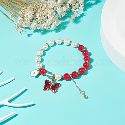 Round Natural Mashan Jade & Shell Pearl Beaded Stretch Bracelet&nbsp;BJEW-TA00191-03