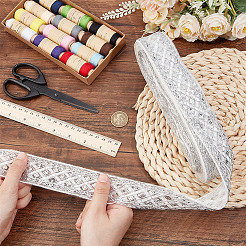 Polyester Rhombus Embroidery Lace Trim&nbsp;OCOR-WH0090-83B
