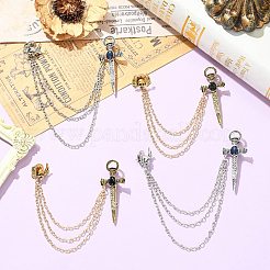 4Pcs 2 Colors Sword & Skull Alloy Hanging Chain Brooch&nbsp;JEWB-CJ0003-48
