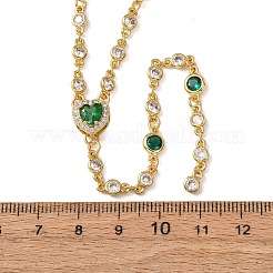 真鍮製パヴェキュービックジルコニアハートペンダントYタッセルネックレス（女性用）  カドミウムフリー＆鉛フリー  長持ちメッキ  ラックめっき  18KGP本金メッキ  グリーン  18.39インチ（46.7cm）&nbsp;NJEW-A071-01G-05