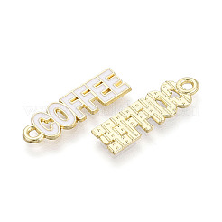 合金とエナメルのペンダント  言葉/コーヒーのチャーム  ゴールドカラー  ホワイト  22x7x1mm  穴：1.5mm&nbsp;PALLOY-T093-09B-G