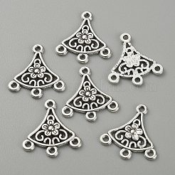 チベット風合金シャンデリアコネクターパーツ  中空  花とイチョウの葉  アンティークシルバー  20x18.5x1.5mm  穴：1.2mm&nbsp;FIND-TAC0011-53AS