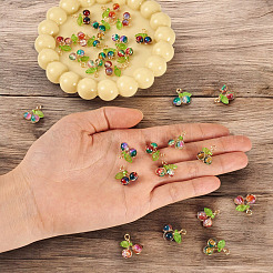 クラックルガラスペンダント28色7個  チェリー  アクリルと金銅線付き  ツートン  ミックスカラー  1.5cm  穴：2.5mm  4個/カラー&nbsp;PALLOY-TAC0183