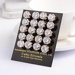 Flat Round 304 Stainless Steel Cubic Zirconia Stud Earrings&nbsp;EJEW-H306-35G-6mm