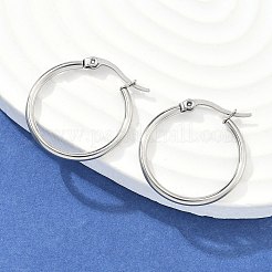 変色しにくい304ステンレススチールフープピアス  低刺激性のイヤリング  リング形状  ステンレス鋼色  12ゲージ  24~26x2mm  ピン：0.7~1.3x0.68mm&nbsp;EJEW-F105-10P