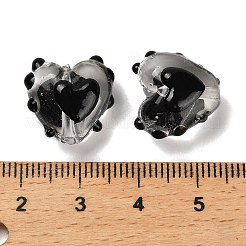 手作りランプワークビーズ  エナメル  ハート  ブラック  14~15x15~15.5x8.5~9.5mm  穴：1.4mm&nbsp;X1-LAMP-I028-01C