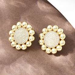 Brass Micro Pave Clear Cubic Zirconia Stud Earrings&nbsp;LS-EJEW-A151-02B-G
