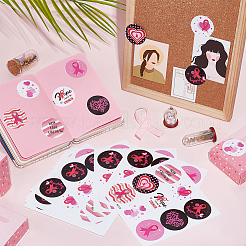 Round Dot Breast Cancer Awareness Pink Ribbon Stickers&nbsp;DIY-WH0409-31