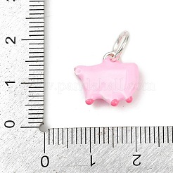 合金エナメル動物漫画チャーム  丸カン付き  銀  豚  13x14.5x4.5mm  穴：5.5mm&nbsp;PALLOY-R158-04S-01