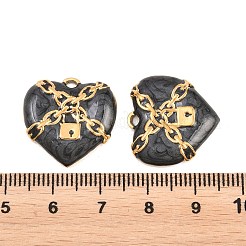 304ステンレススチールエナメルペンダント  ロック付きハートチャーム  イオンプレーティング（ip）  18KGP本金メッキ  ブラック  19.5x20x3mm  穴：2mm&nbsp;STAS-K293-22G-04
