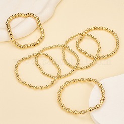 女性用ラウンド真鍮ビーズストレッチブレスレット6個  ゴールドカラー  内径：2-1/8インチ（5.5cm）&nbsp;BJEW-SW00150