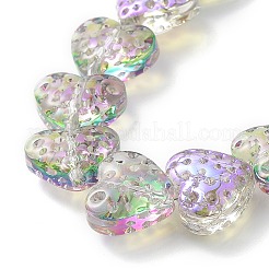 電気メッキ透明ガラスビーズ連売り  ハート  ミディアム蘭  13x15mm  穴：1.2mm  約50個/連  25.59''（65センチメートル）&nbsp;EGLA-R114-02A-HR01