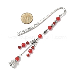 Natural Malaysia Jade Round Beads & Alloy Angel Bookmarks&nbsp;AJEW-JK00392-03