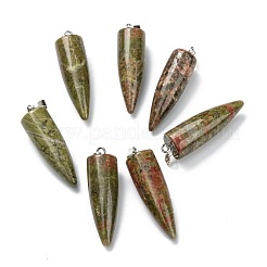 天然の混合宝石の尖ったペンダント  プラチナ真鍮パーツ  弾丸  32~35x10~11mm  穴：7mm&nbsp;G-D040-01P-B