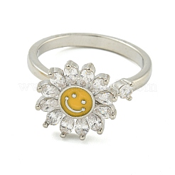 Sunflower with Smiling Face Enamel Rotatable Cuff Rings for Women&nbsp;RJEW-M016-07P
