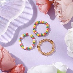 女性用ガラスビーズストレッチリング  ミックスカラー  内径：18mm  3個/セット&nbsp;RJEW-JR00735