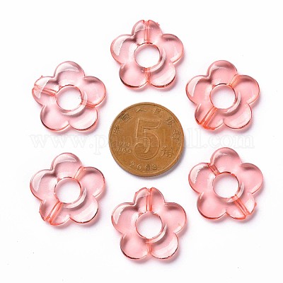透明なアクリルビーズフレーム  花  鮭色  19x20x3.5mm  穴：1.6mm  内径：6.5mm  約632個/500g&nbsp;TACR-S154-29B-52-1