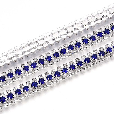鉄ラインストーンカップチェーン  スプールで  銀  ミディアムブルー  8.5x3mm  約14.99フィート（4.57m）/ロール&nbsp;CH-T006-04S-04-1