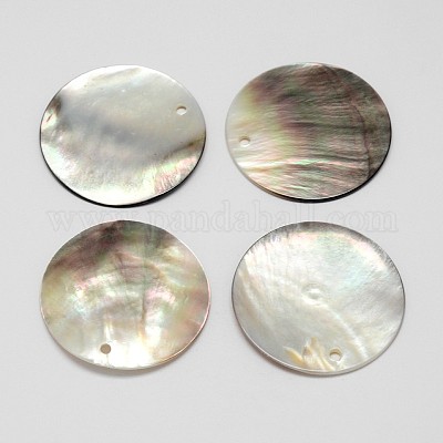 Flat Round Black Lip Shell Pendants&nbsp;SSHEL-M010-03-1