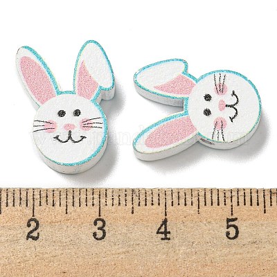 プリントウッドビーズ  イースターテーマビーズ  ホワイト  兎  19.5x15.5x5.5mm  穴：2.5mm&nbsp;WOOD-G022-30B-1