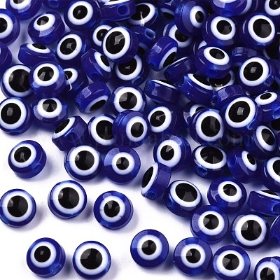 樹脂ビーズ  フラットラウンド  ナザールボンジュウ  ダークブルー  6x4mm  穴：1.5mm&nbsp;RESI-S339-4x6-09-1