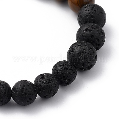 Natural Tiger Eye & Lava Rock Beaded Stretch Bracelets&nbsp;BJEW-JB05415-04-1