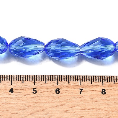 ガラスビーズ連売り  多面カット  ティアドロップ  ブルー  15x10mm  穴：2mm  約48個/連  27.56インチ（70cm）&nbsp;GLAA-R024-15x10mm-3-1