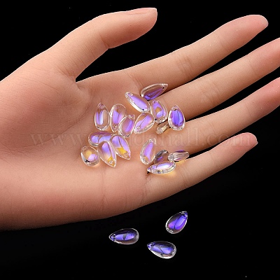クリアガラスチャーム  ティアドロップ  クリアAB  14x8x5mm  穴：1.2mm&nbsp;GLAA-YW0003-03-1