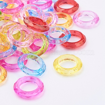 透明なアクリルビーズ  多面カット  ドーナツ  ミックスカラー  直径約19.5mm  厚さ4.5mm  穴：12mm  約740個/500g&nbsp;PL671Y-1
