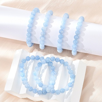 Natural & Dyed White Jade Bead Stretch Bracelets&nbsp;BJEW-K212-B-018-1
